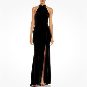 Aqua Formal Black Velvet Long Halter Maxi Dress, Size 4